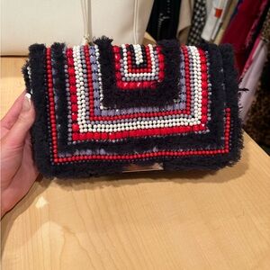 Beaded Navy and Red Clutch with Strap